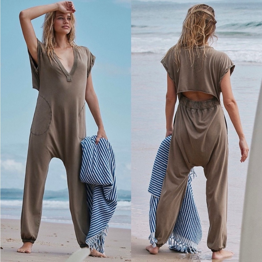 Free People Movement Hot Shot V-neck Onesie in Oregano Green